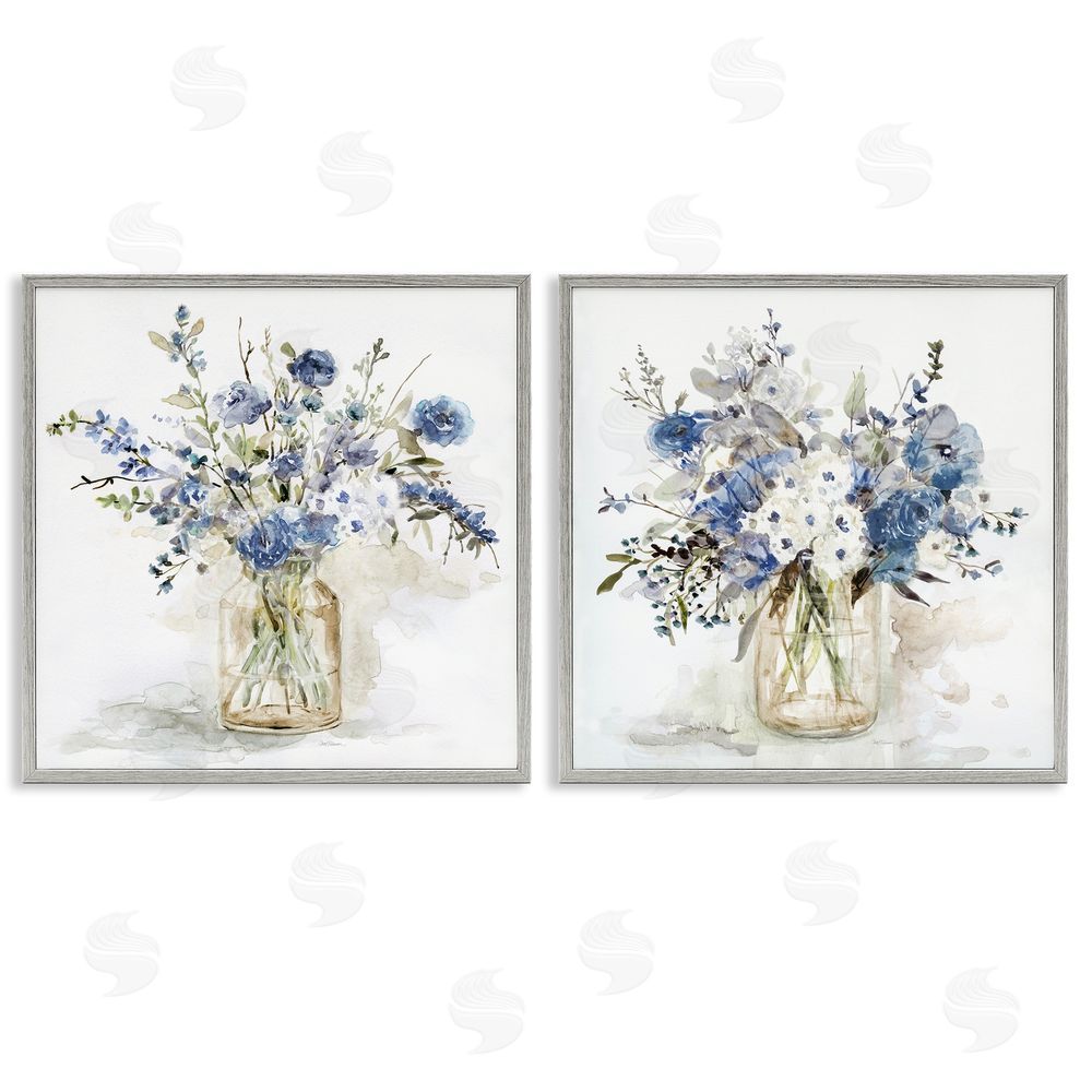Carol Robinson Spring Watercolor Vases Gray Framed Giclee Wall Art Print