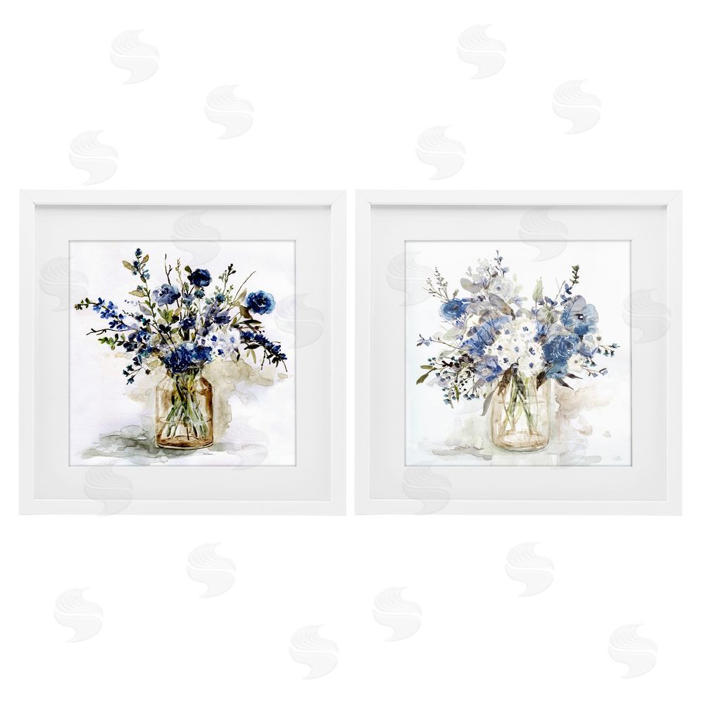 Carol Robinson Spring Watercolor Vases White Framed Print Under Glass with White Mat Wall Art