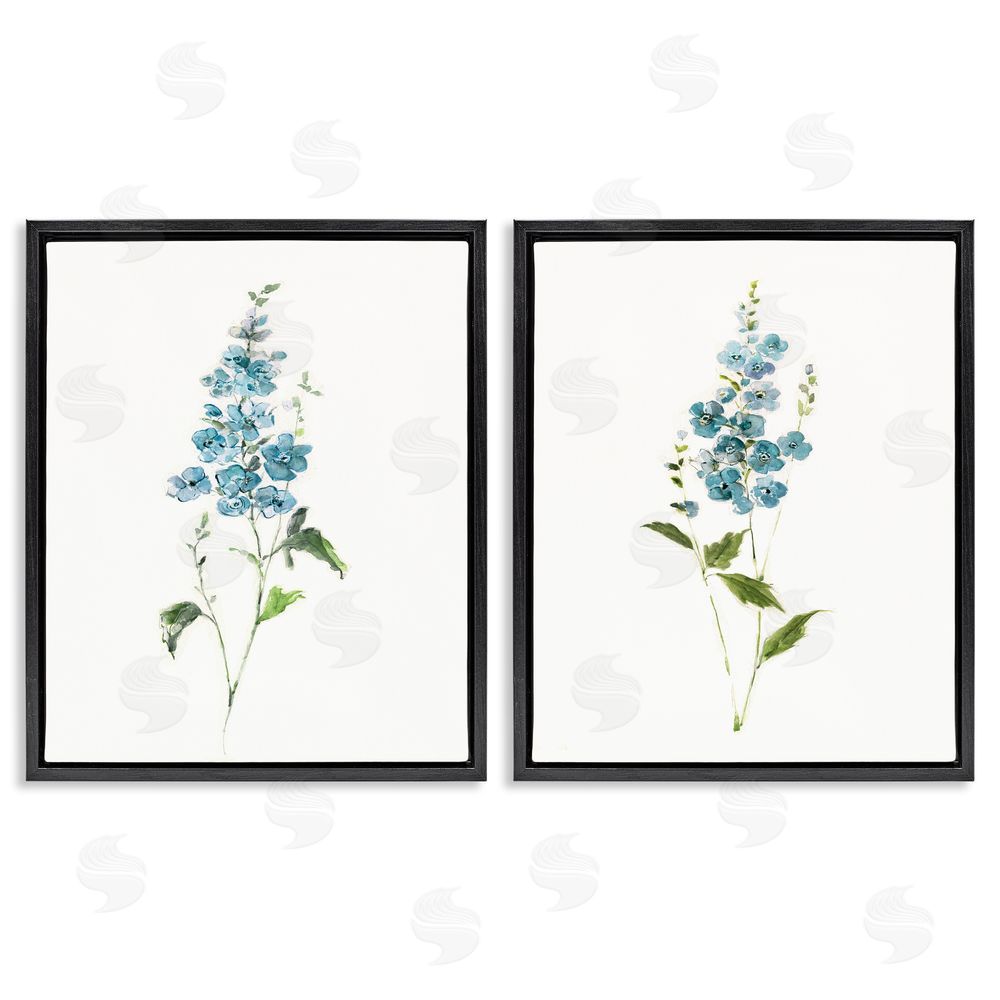 Sally Swatland Blue Watercolor Sprigs Black Floating Frame Stretched Canvas Wall Art Print