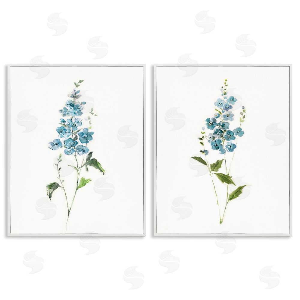 Sally Swatland Blue Watercolor Sprigs White Framed Giclee Wall Art Print