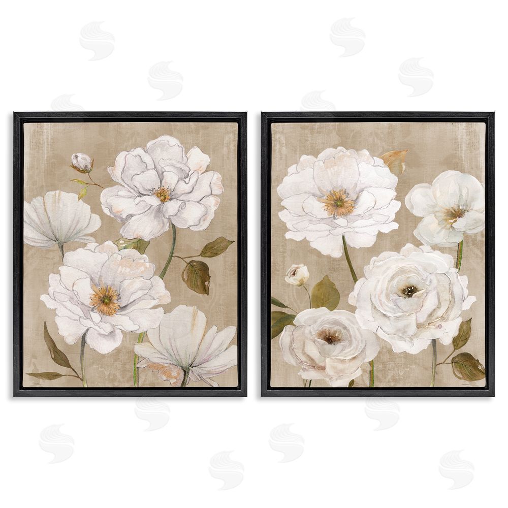 Carol Robinson White Blooms over Neutral Black Floating Framed Canvas Wall Art Print