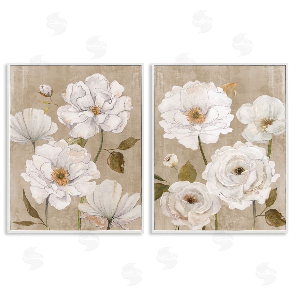 Carol Robinson White Blooms over Neutral White Framed Giclee Wall Art Print
