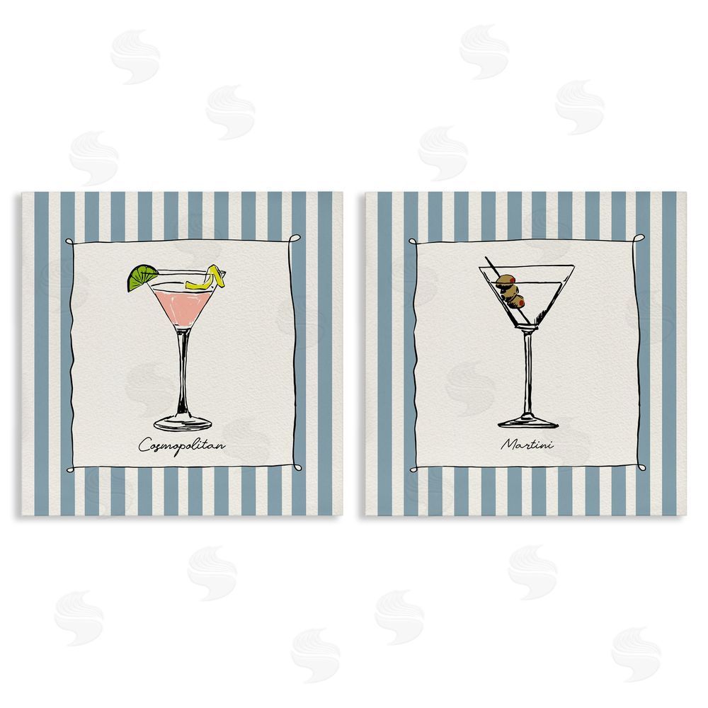 Susan Jill Summer Drinks on Stripes Stretched Canvas Wall Art Print