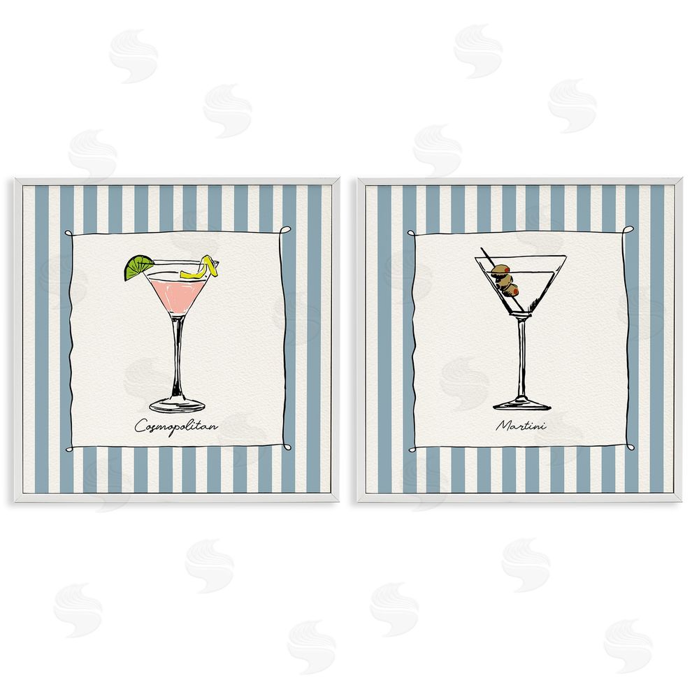 Susan Jill Summer Drinks on Stripes White Framed Giclee Wall Art Print
