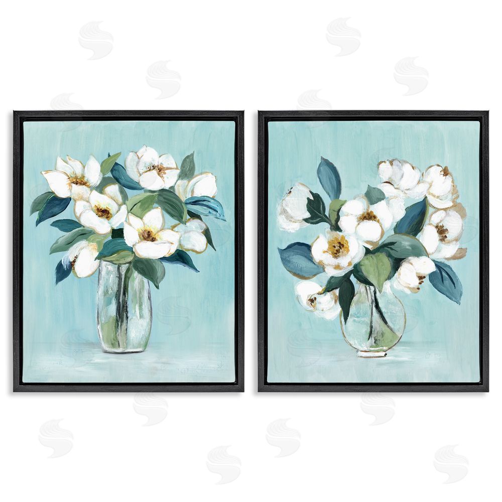 Janet Tava Magnolia Blossom Vases Black Floating Framed Canvas Wall Art