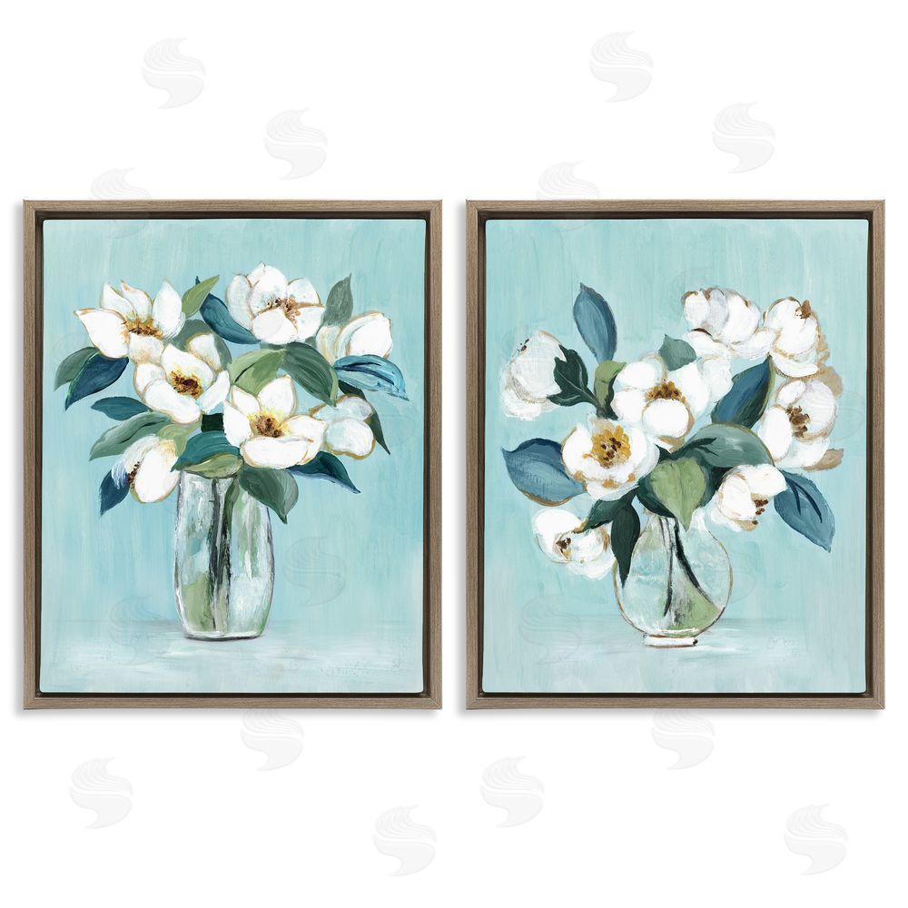 Janet Tava Magnolia Blossom Vases Brown Floating Framed Canvas Wall Art