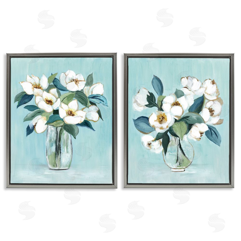 Janet Tava Magnolia Blossom Vases Gray Floating Framed Canvas Wall Art