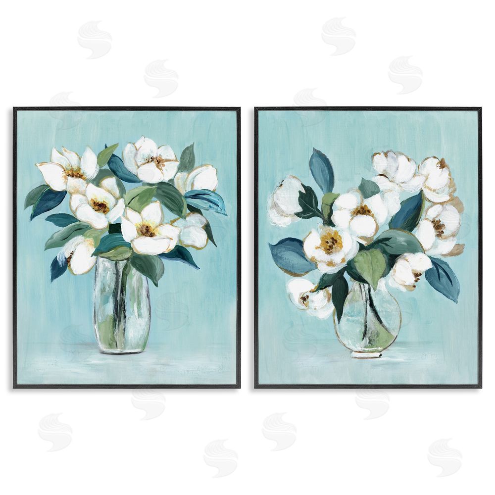 Janet Tava Magnolia Blossom Vases Black Framed Giclee Wall Art