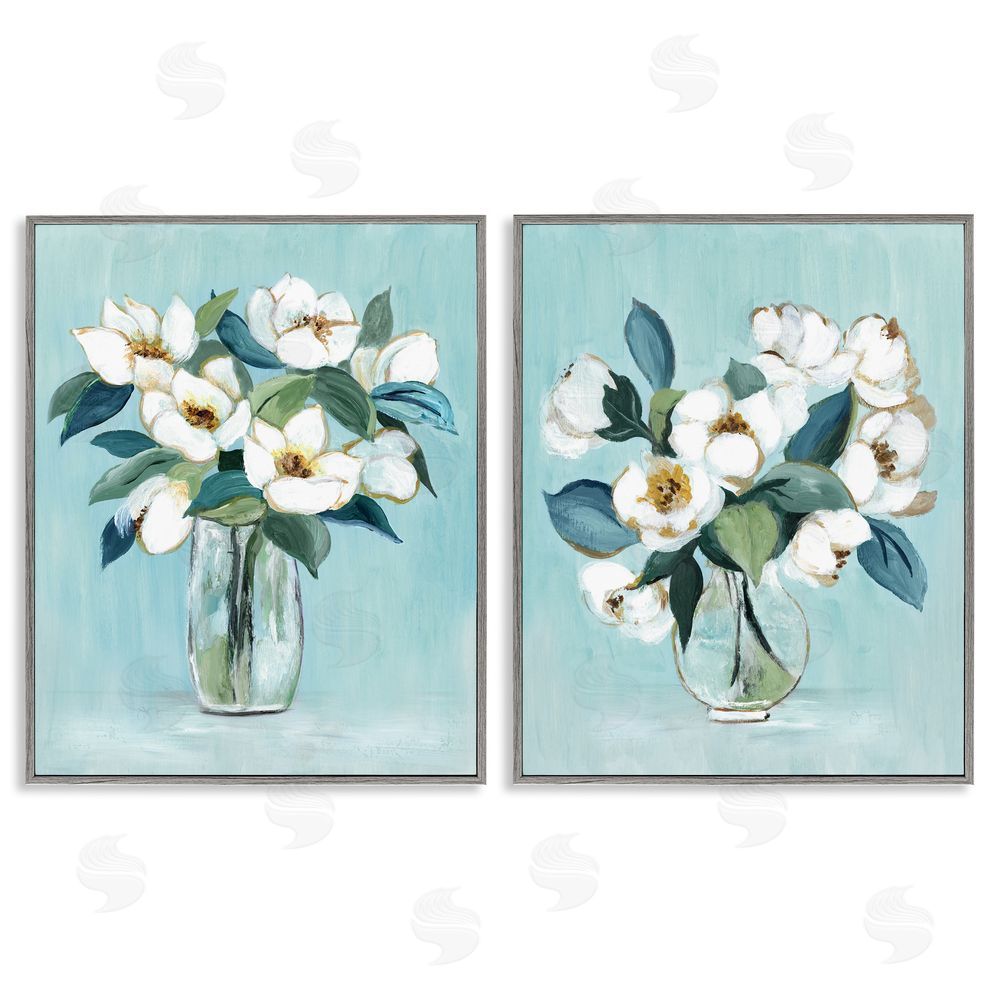 Janet Tava Magnolia Blossom Vases Gray Framed Giclee Wall Art