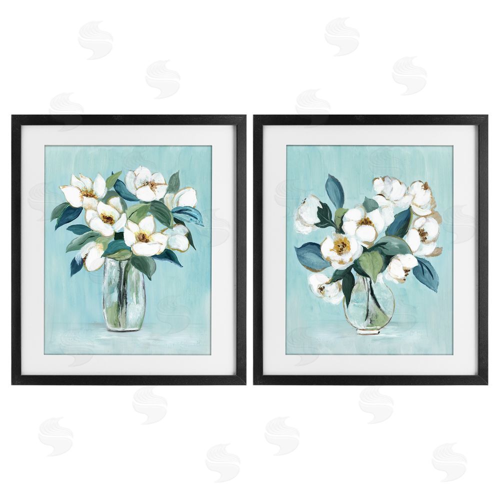 Janet Tava Magnolia Blossom Vases Black Framed Print Under Glass Wall Art