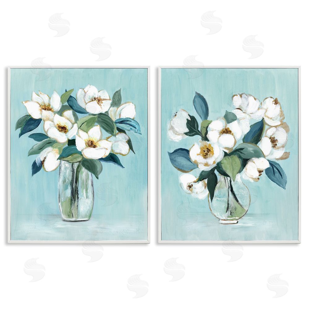 Janet Tava Magnolia Blossom Vases White Framed Giclee Wall Art