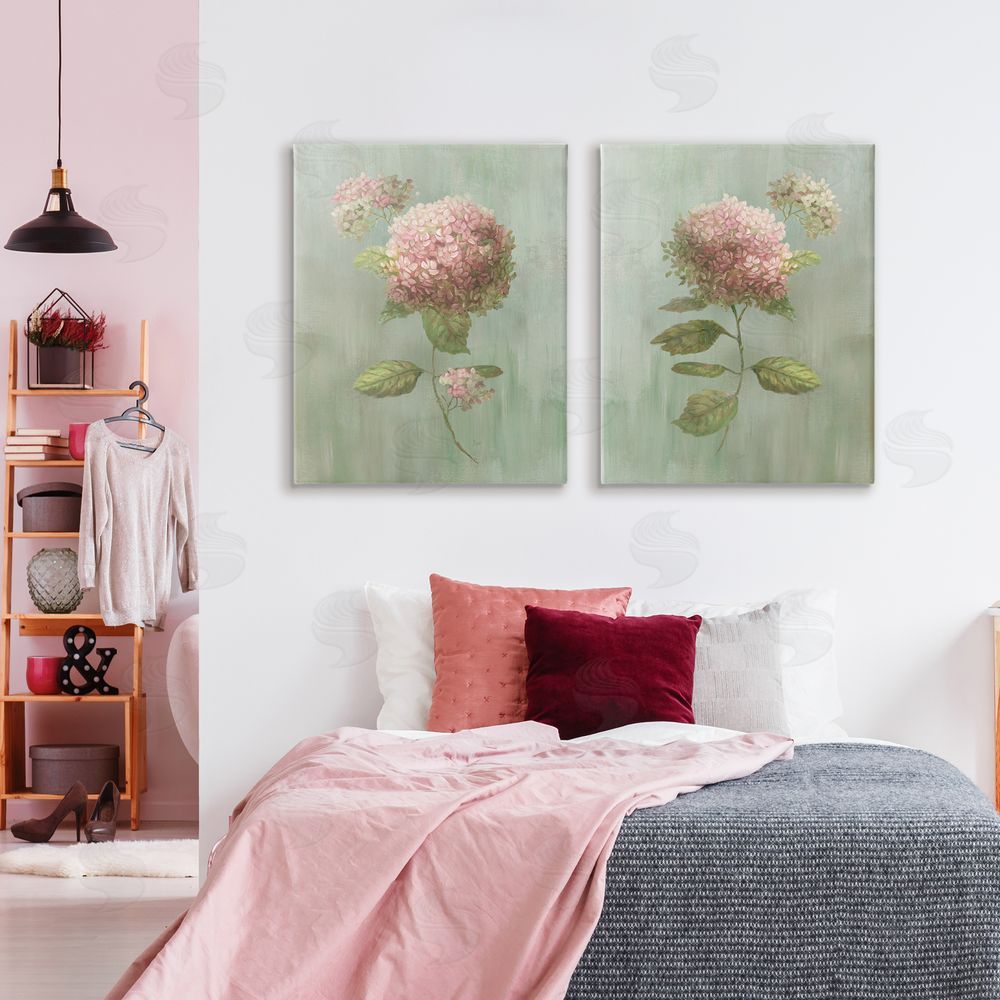 Nan Aged Pink Hydrangeas Stretched Canvas Wall Art Print in Room