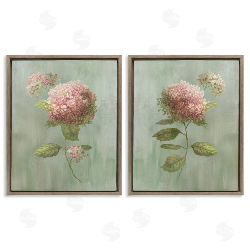 Nan Aged Pink Hydrangeas Brown Floating Frame Stretched Canvas Wall Art Print