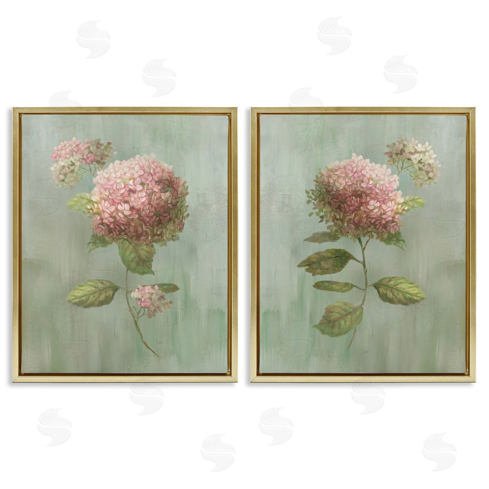 Nan Aged Pink Hydrangeas Gold Floating Frame Stretched Canvas Wall Art Print