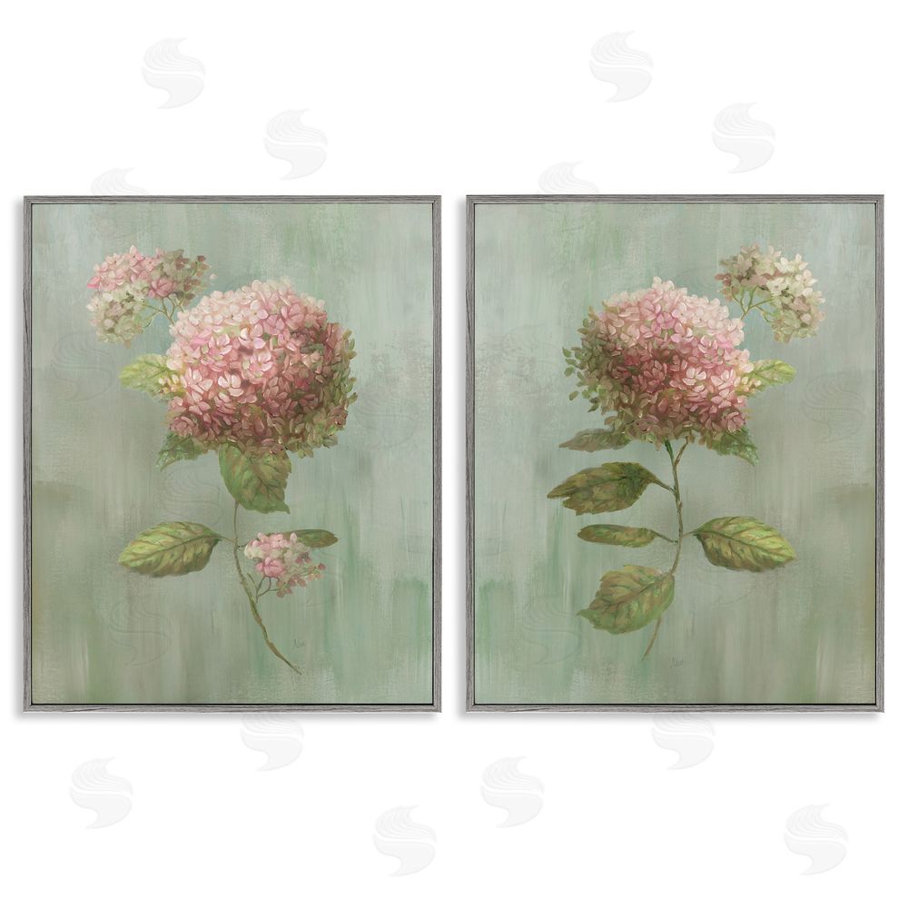 Nan Aged Pink Hydrangeas Gray Framed Giclee Wall Art Print