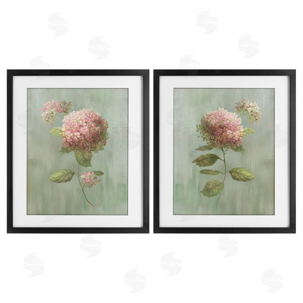 Nan Aged Pink Hydrangeas Black Framed Print Under Glass with Matting Wall Art