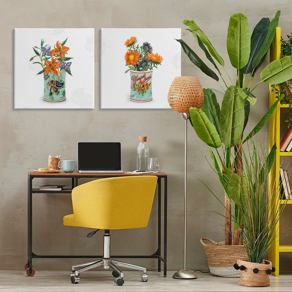 Val Rhodes Nostalgic Marigold & Lily Bouquets Stretched Canvas Wall Art in Room