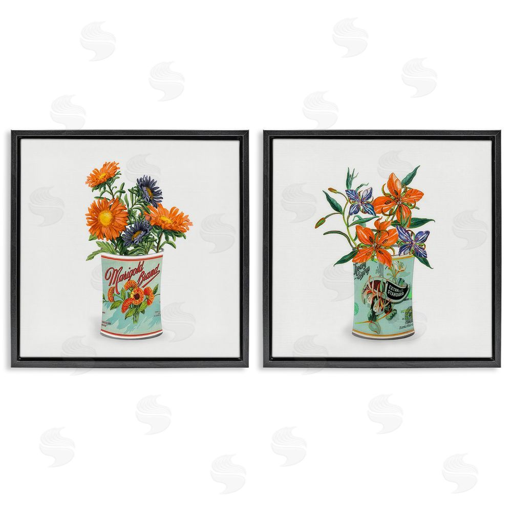 Val Rhodes Nostalgic Marigold & Lily Bouquets Black Floating Framed Canvas Wall Art
