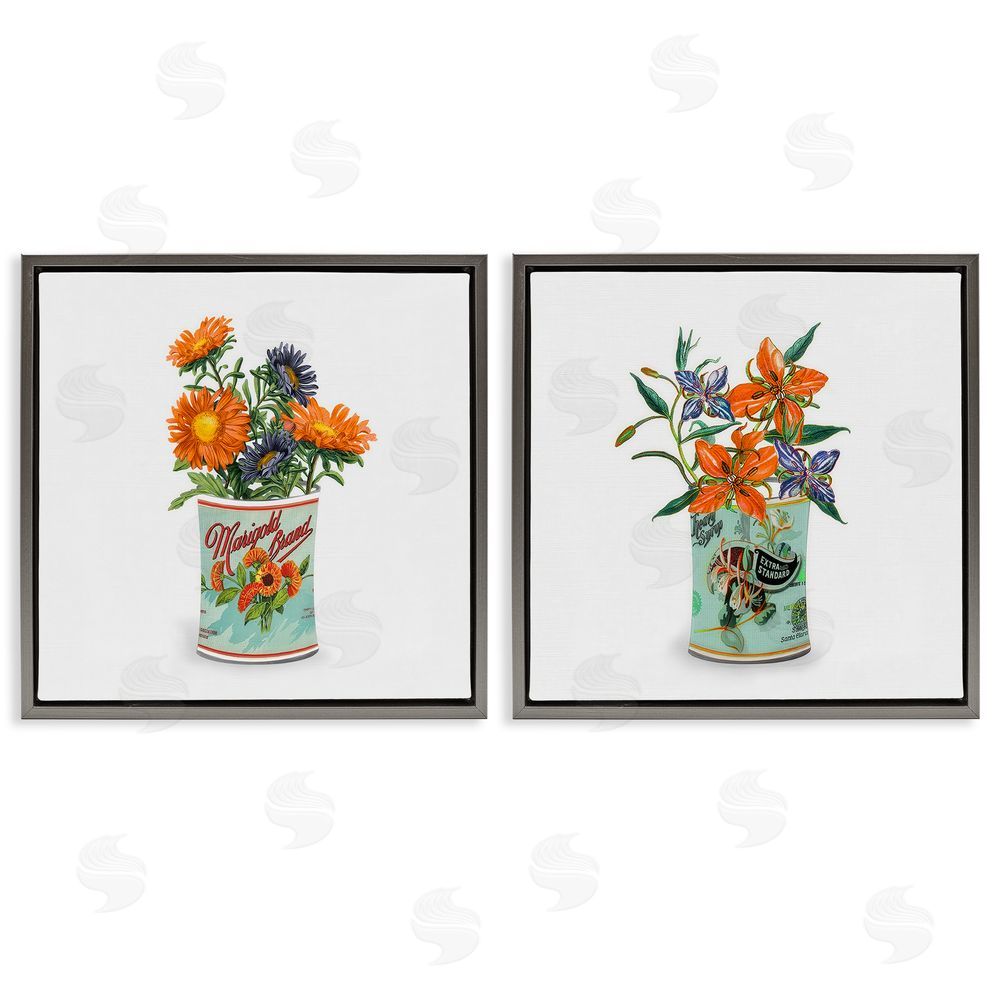 Val Rhodes Nostalgic Marigold & Lily Bouquets Gray Floating Framed Canvas Wall Art