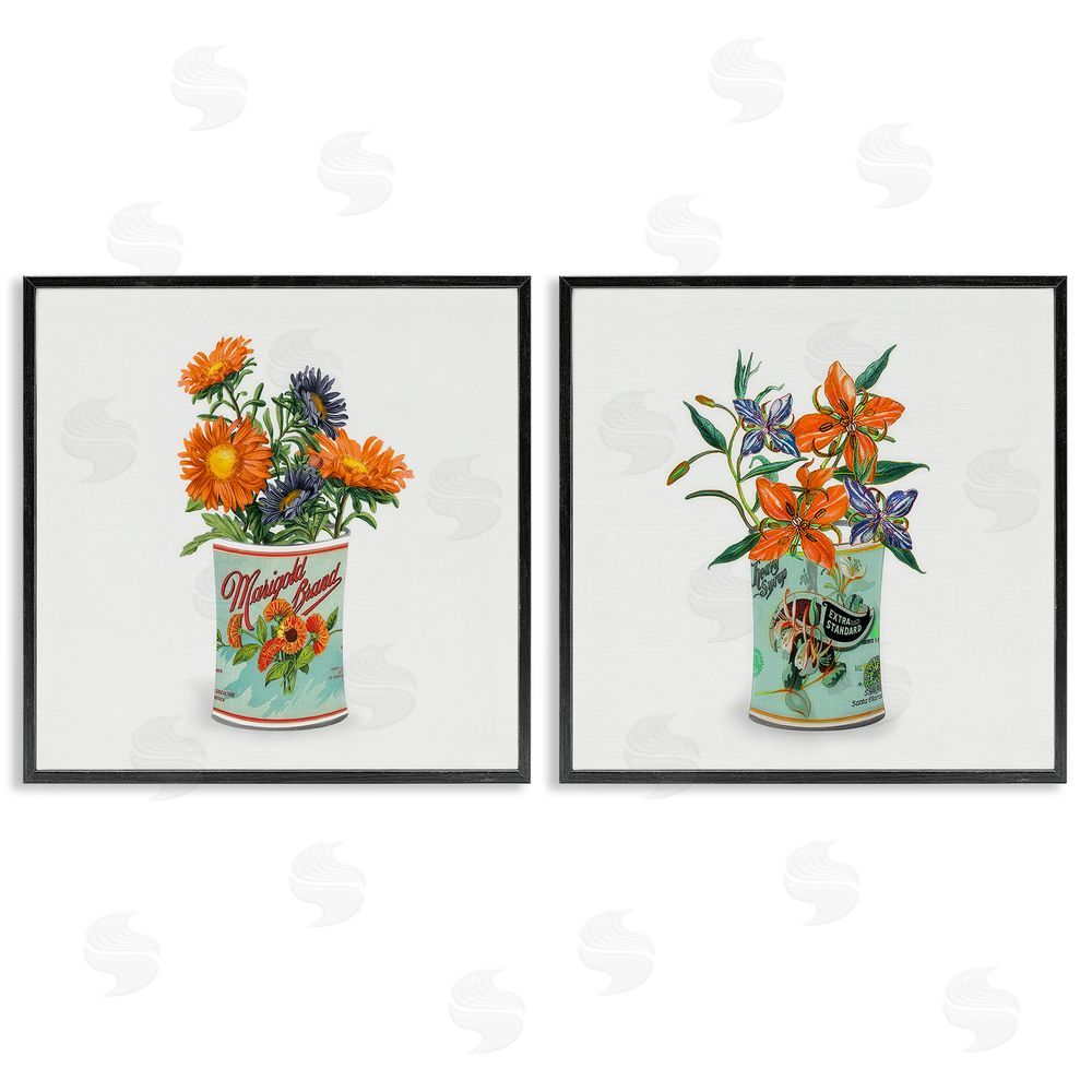 Val Rhodes Nostalgic Marigold & Lily Bouquets Black Framed Giclee Wall Art