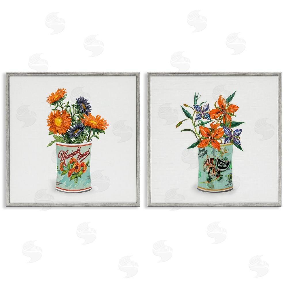 Val Rhodes Nostalgic Marigold & Lily Bouquets Gray Framed Giclee Wall Art