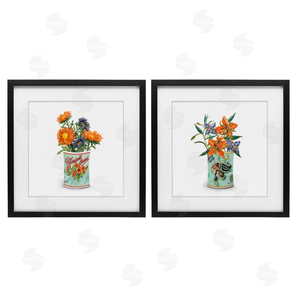 Val Rhodes Nostalgic Marigold & Lily Bouquets Black Framed Print Under Glass Wall Art