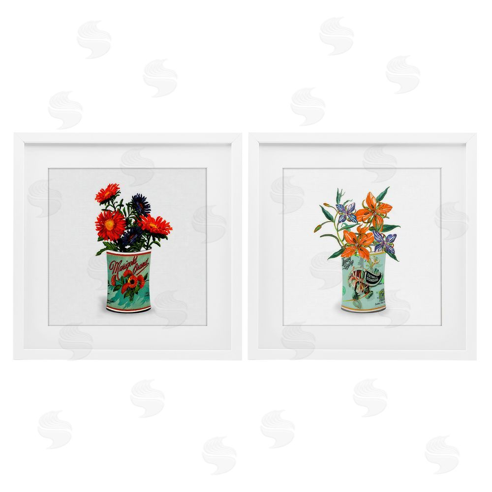 Val Rhodes Nostalgic Marigold & Lily Bouquets White Framed Print Under Glass Wall Art