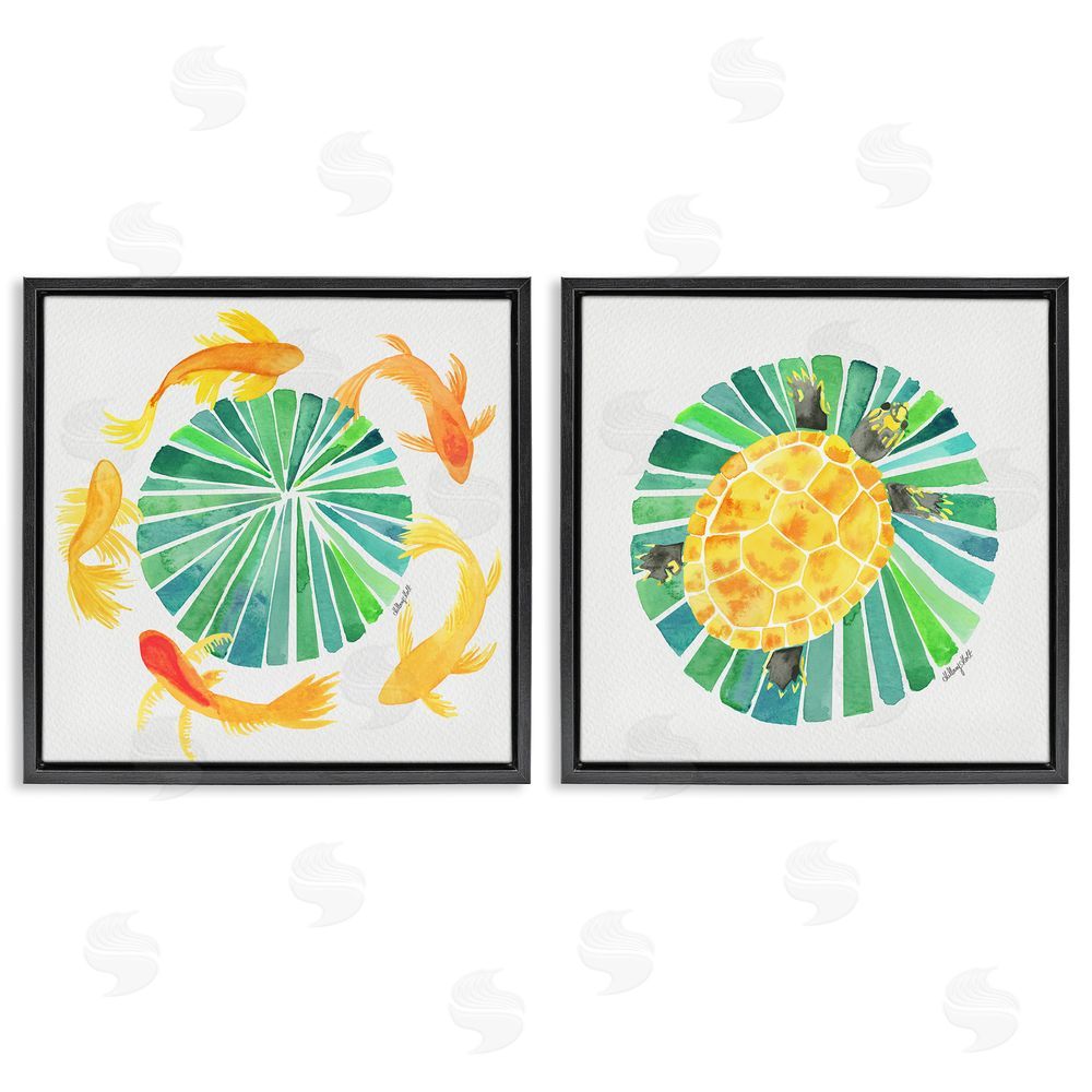 Hillary Holt Orbital Aquatic Creatures Black Floating Framed Canvas Wall Art