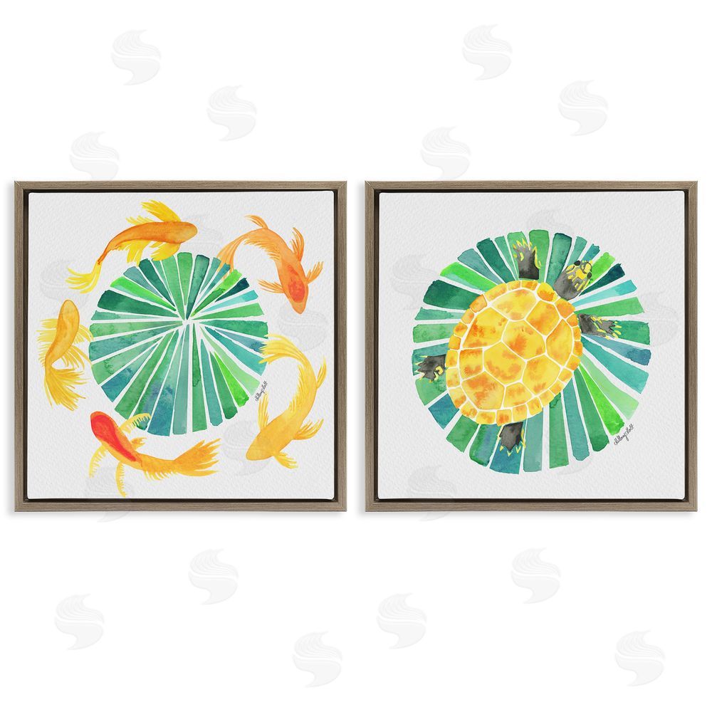 Hillary Holt Orbital Aquatic Creatures Brown Floating Framed Canvas Wall Art