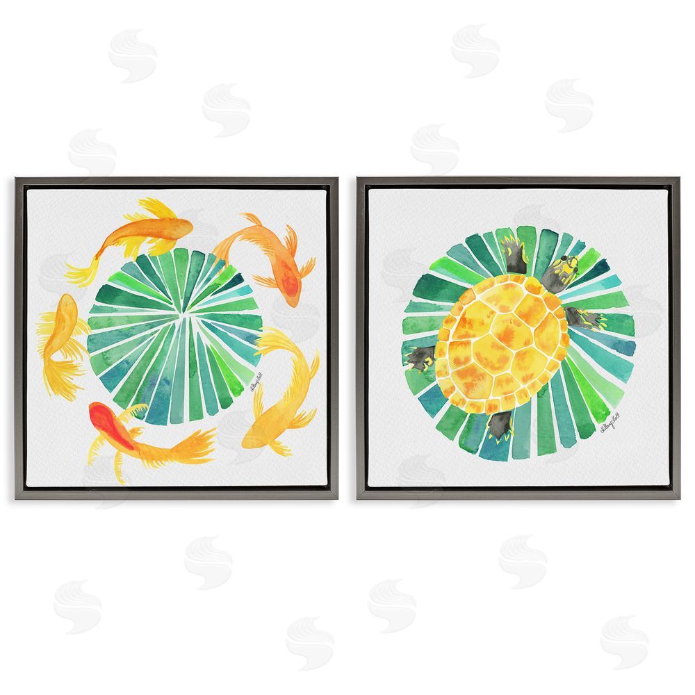 Hillary Holt Orbital Aquatic Creatures Gray Floating Framed Canvas Wall Art