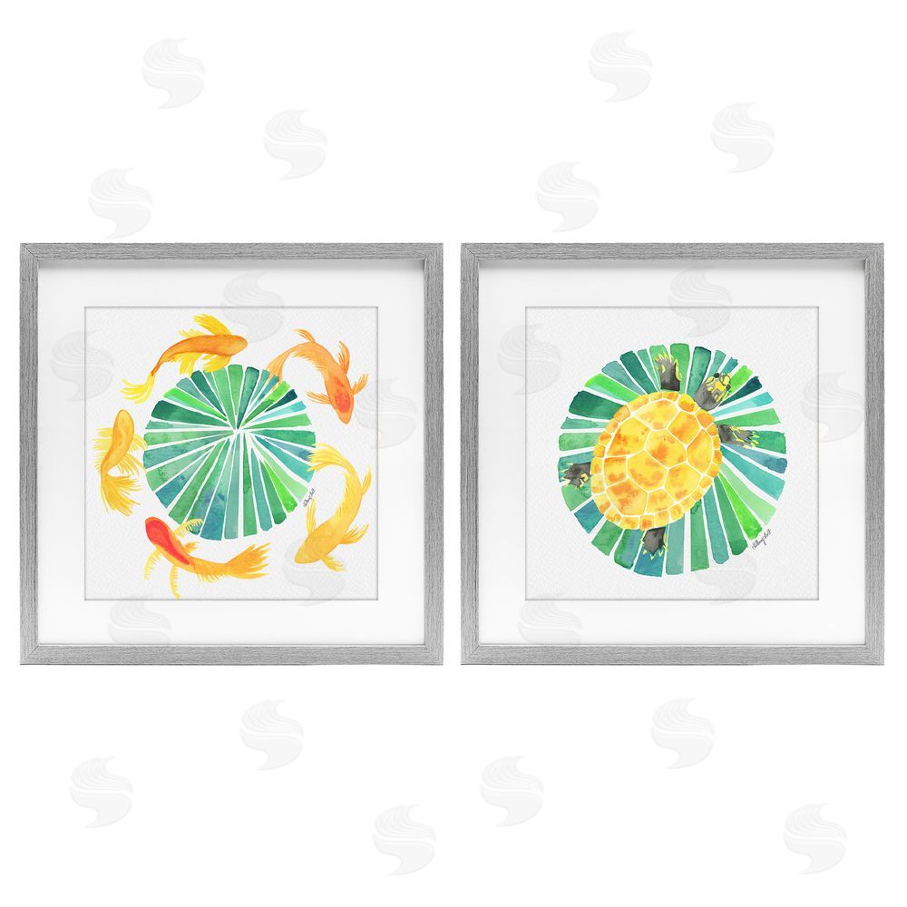 Hillary Holt Orbital Aquatic Creatures Gray Framed Print Under Glass Wall Art