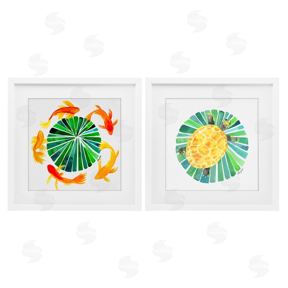 Hillary Holt Orbital Aquatic Creatures White Framed Print Under Glass Wall Art