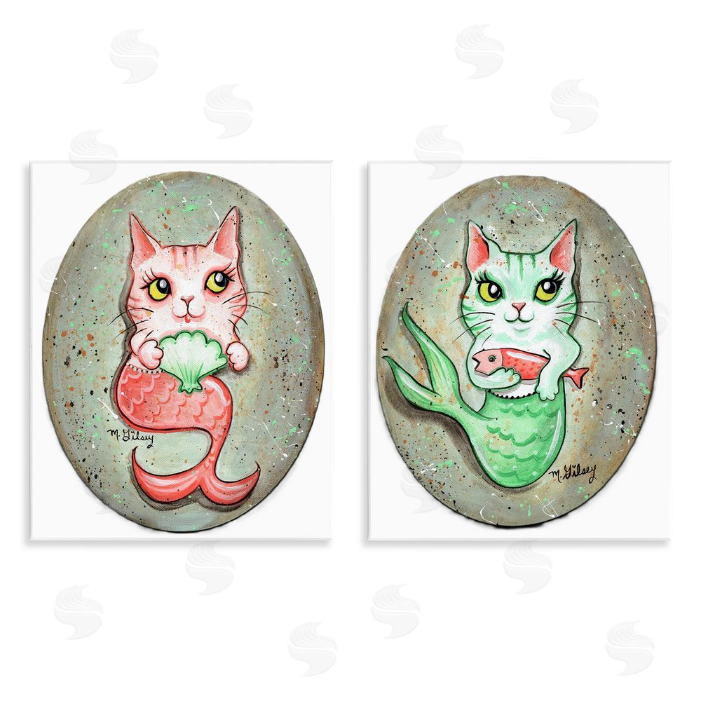 Michelle Gilsey Cat Mermaids & Seashells Wooden Wall Plaque Art Print