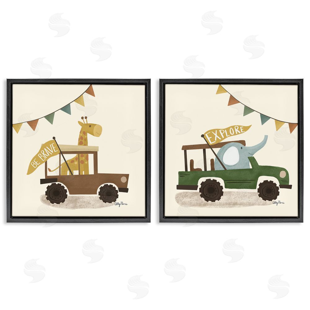 Allyson Norris Be Brave & Explore Animals Black Floating Frame Canvas Wall Art Print