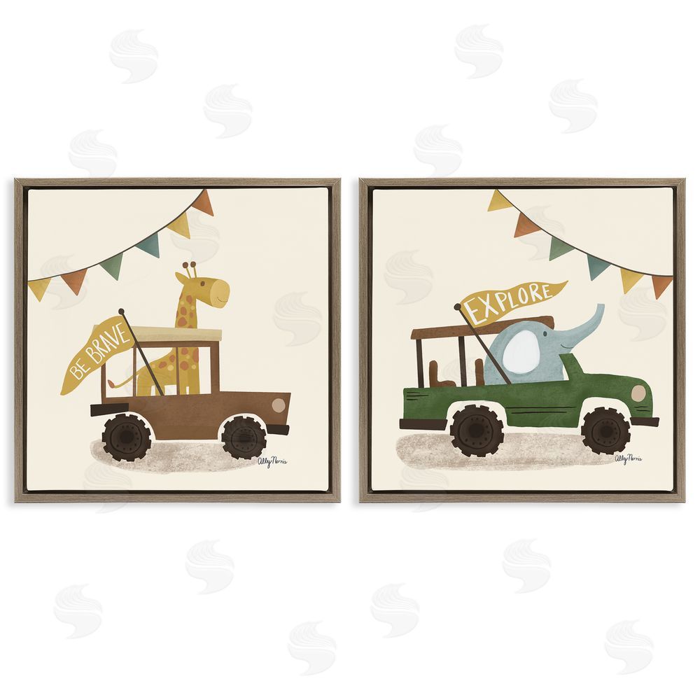 Allyson Norris Be Brave & Explore Animals Brown Floating Frame Canvas Wall Art Print