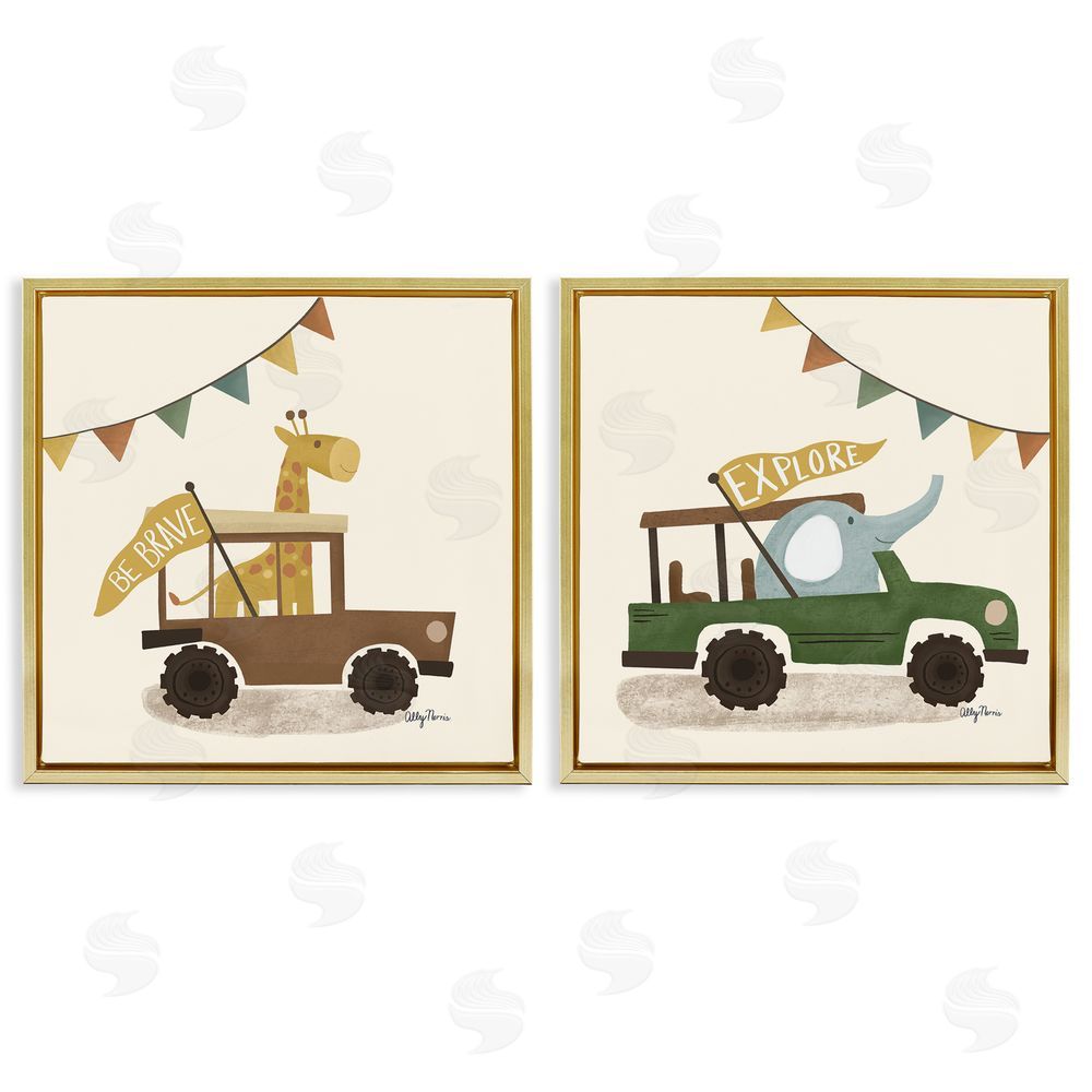 Allyson Norris Be Brave & Explore Animals Gold Floating Frame Canvas Wall Art Print