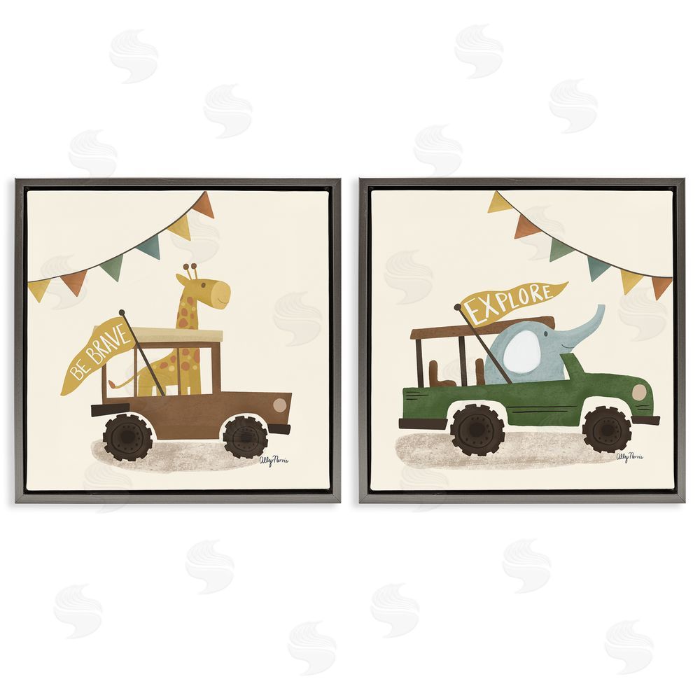 Allyson Norris Be Brave & Explore Animals Gray Floating Frame Canvas Wall Art Print