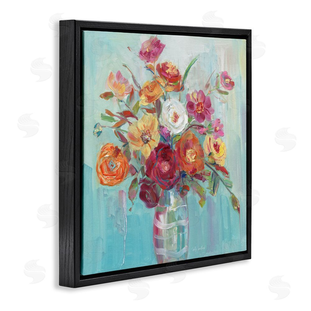 Sally Swatland Summer Garden Arrangement Black Floating Frame Canvas Wall Art Print