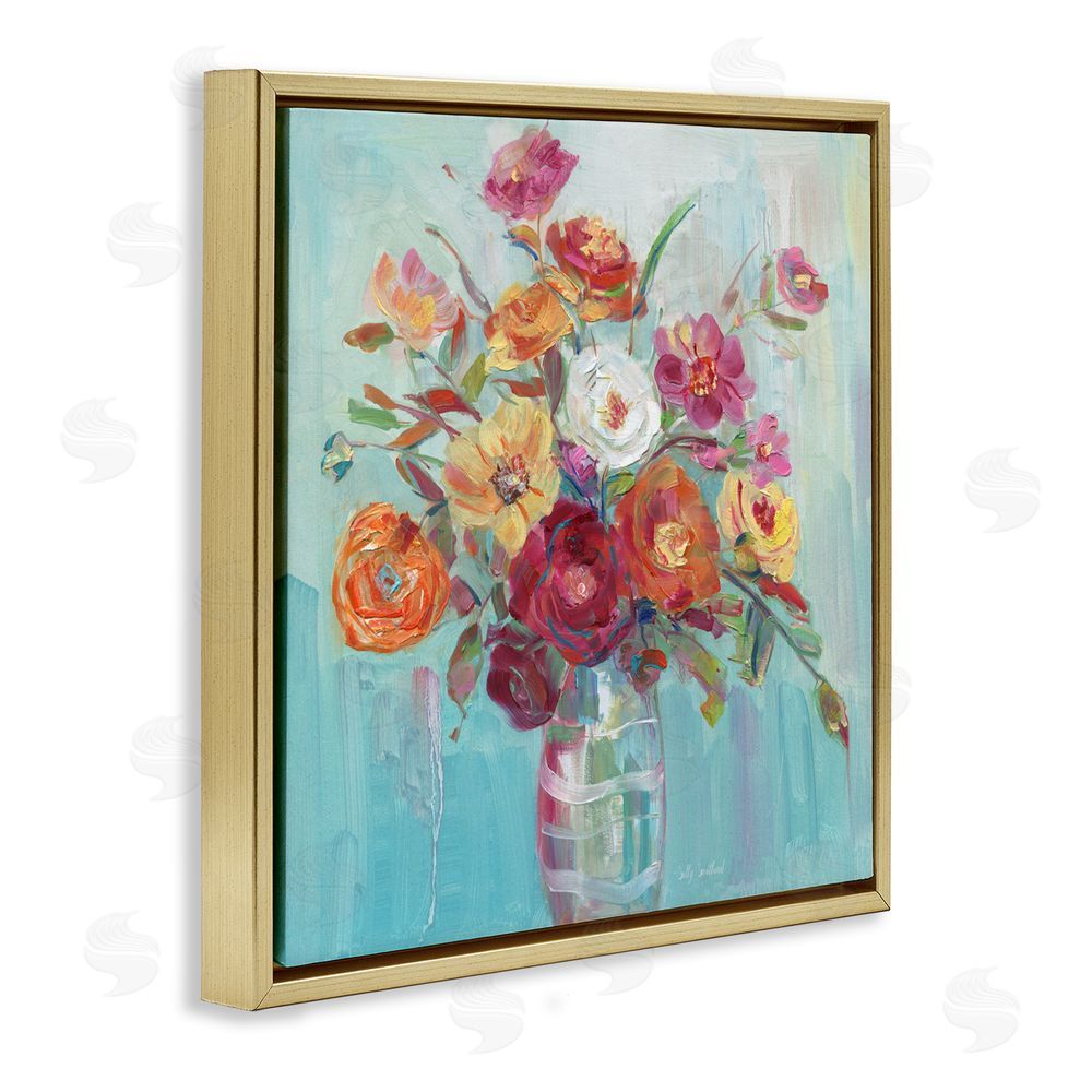 Sally Swatland Summer Garden Arrangement Gold Floating Frame Canvas Art Print