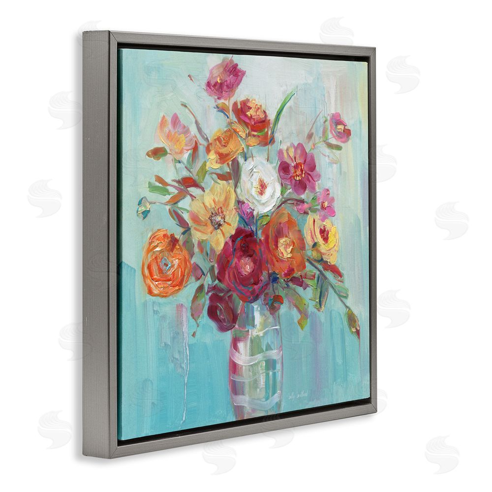 Sally Swatland Summer Garden Arrangement Gray Floating Frame Canvas Art Print
