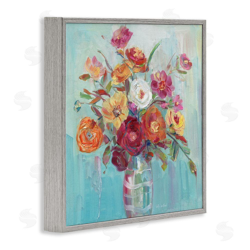Sally Swatland Summer Garden Arrangement Gray Framed Giclee Art Print