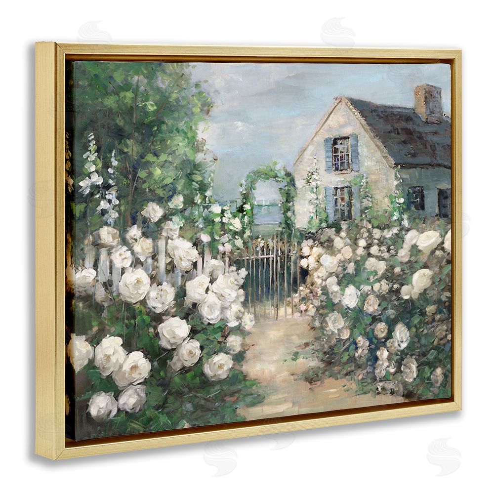 Sally Swatland Cottage at the Coast Gold Floating Frame Canvas Art Print