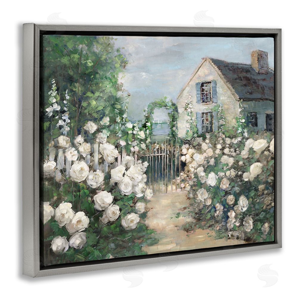 Sally Swatland Cottage at the Coast Gray Floating Frame Canvas Art Print