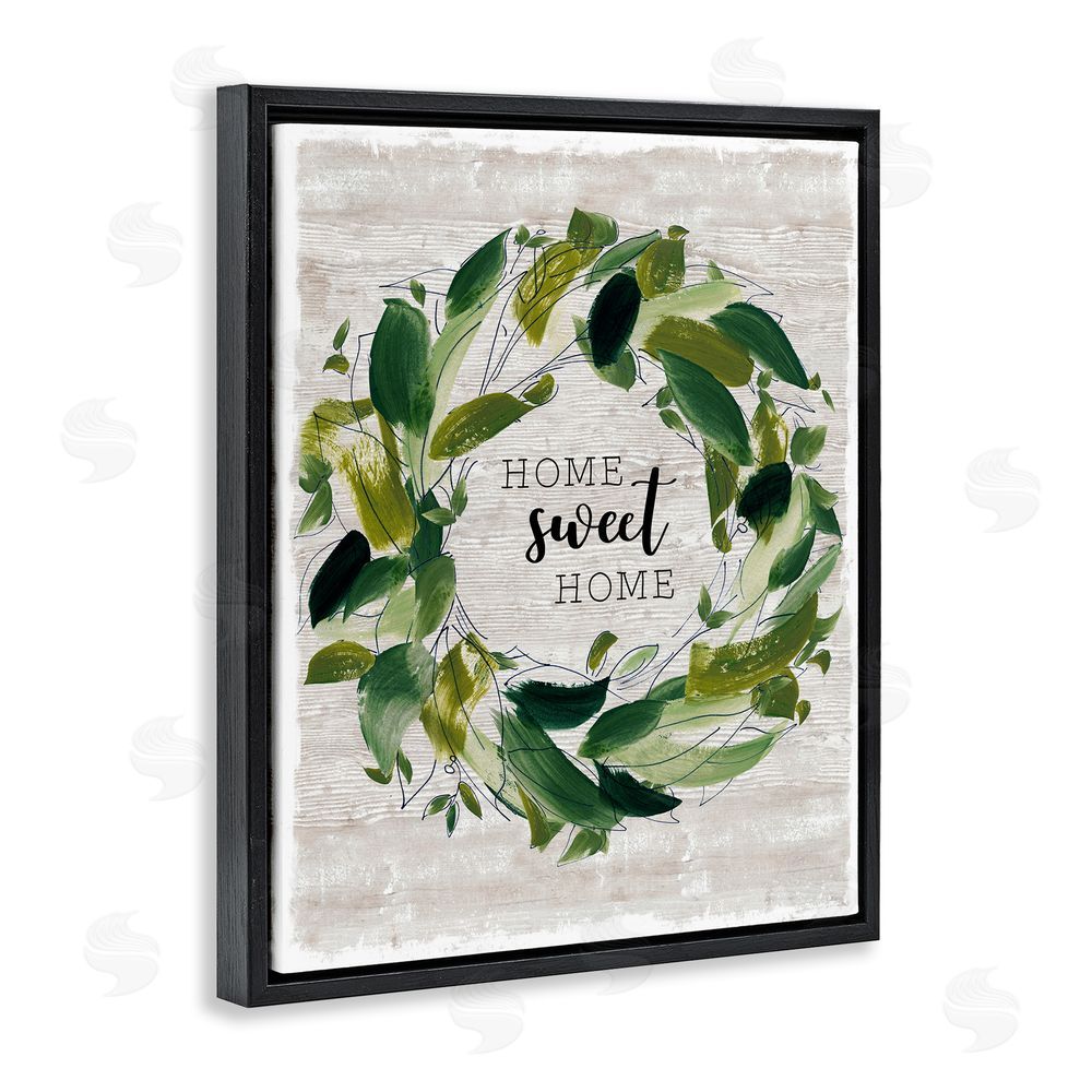 Carol Robinson Sweet Home Rustic Wreath Illustration Black Floating Frame Canvas Wall Art Print