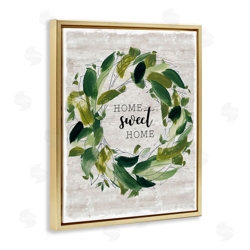 Carol Robinson Sweet Home Rustic Wreath Illustration Gold Floating Frame Canvas Art Print
