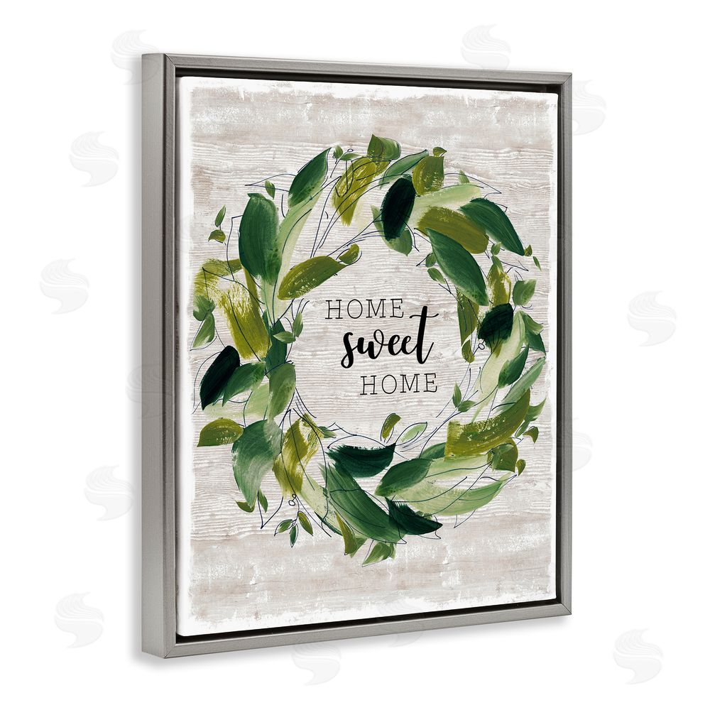 Carol Robinson Sweet Home Rustic Wreath Illustration Gray Floating Frame Canvas Art Print