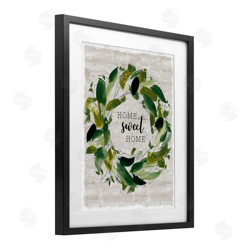 Carol Robinson Sweet Home Rustic Wreath Illustration Black Framed Print Under Glass Art