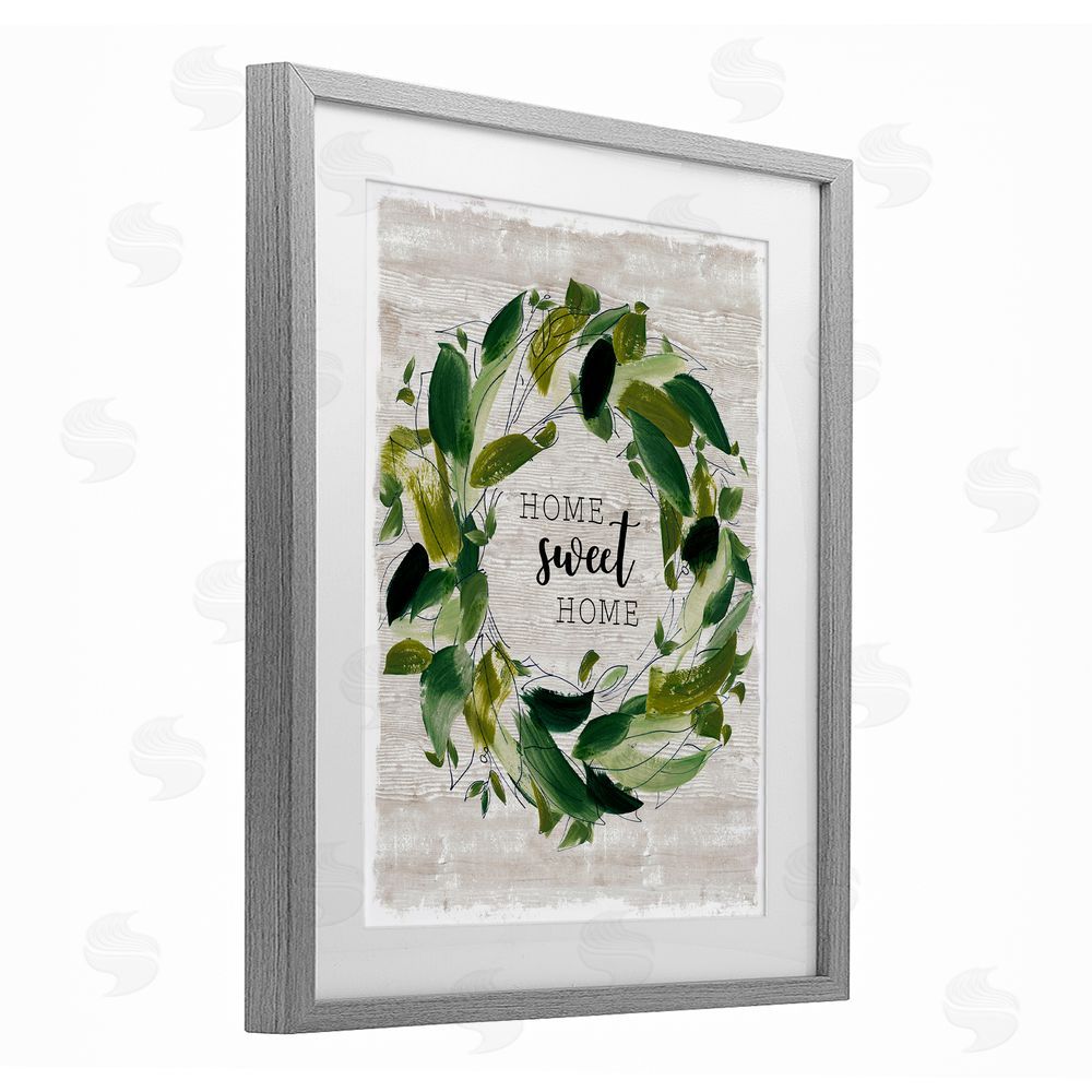 Carol Robinson Sweet Home Rustic Wreath Illustration Gray Framed Print Under Glass Art