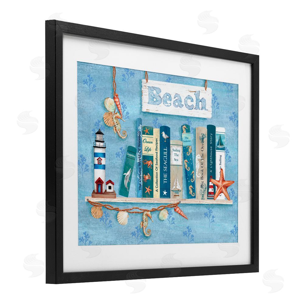 Emma Leach Beachy Book Shelf Panel Black Framed Print Under Glass Art