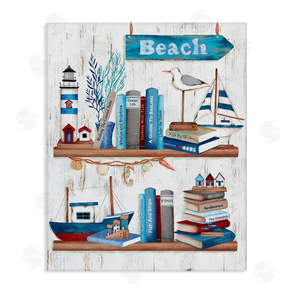 Emma Leach Nautical Books on Shelf Canvas Wall Art Print